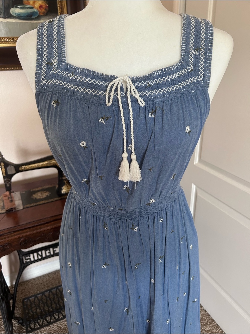 Old Navy Embroidered Sundress with Tassel Tie